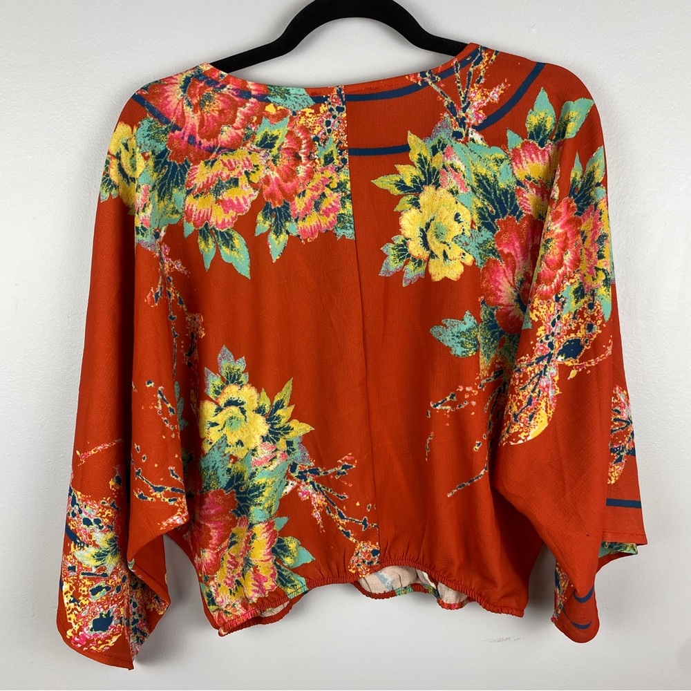 Floral V-Neck Women's Top - Orange - Picture 6 of 10